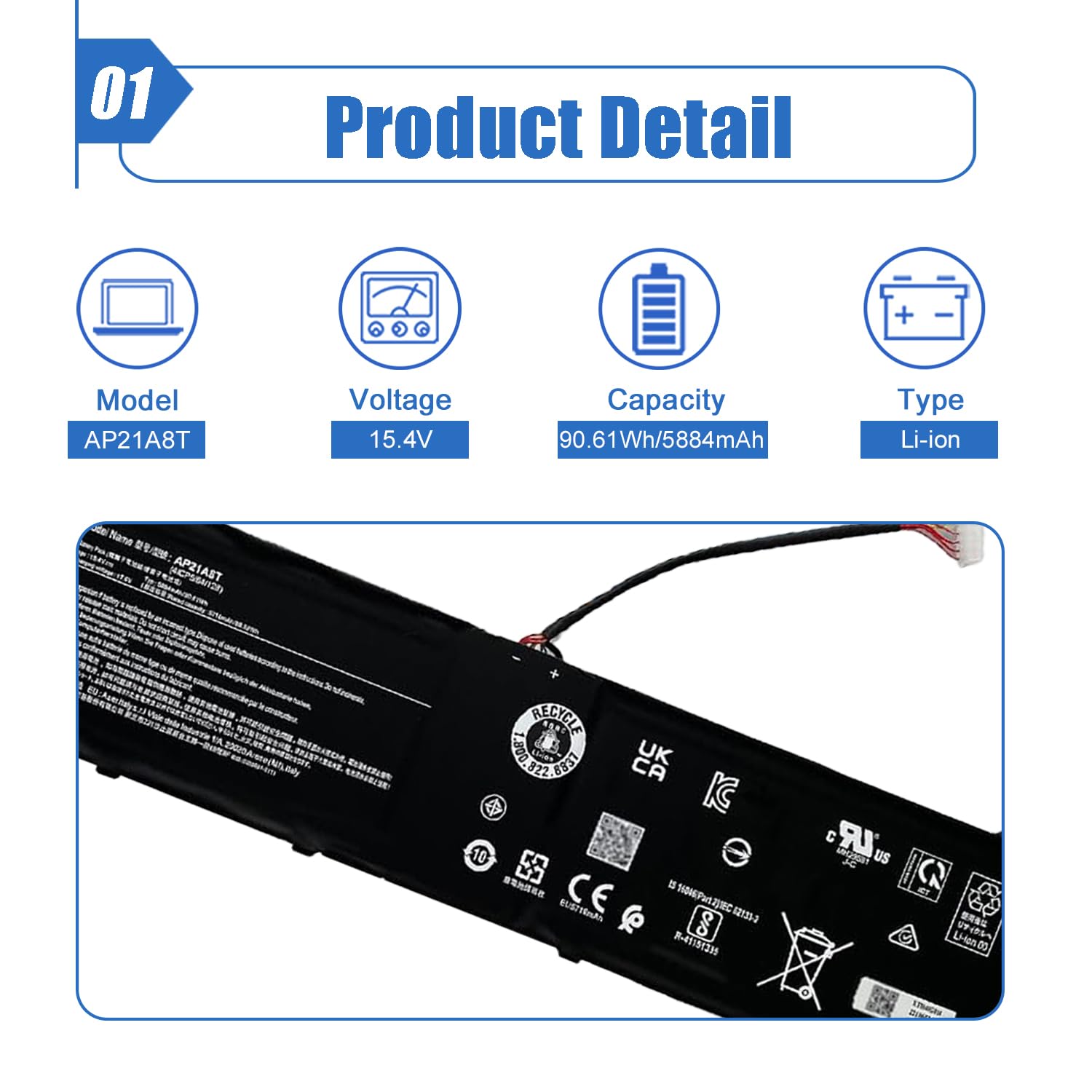Amazon.com: 90.61Wh AP21A8T Laptop Battery Replacement for Acer