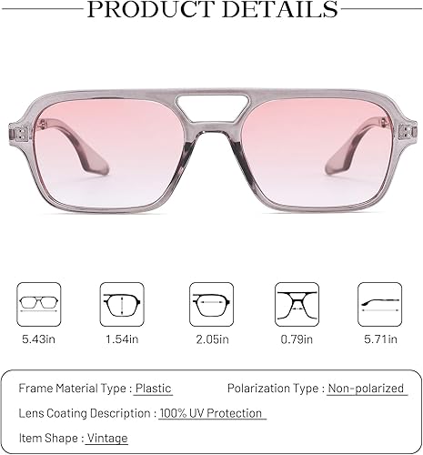 Miniatura 4 de COASION Lentes de sol planos estilo aviador vintage de los años 70 para mujeres y hombres, diseño cuadrado de metal con protección UV400