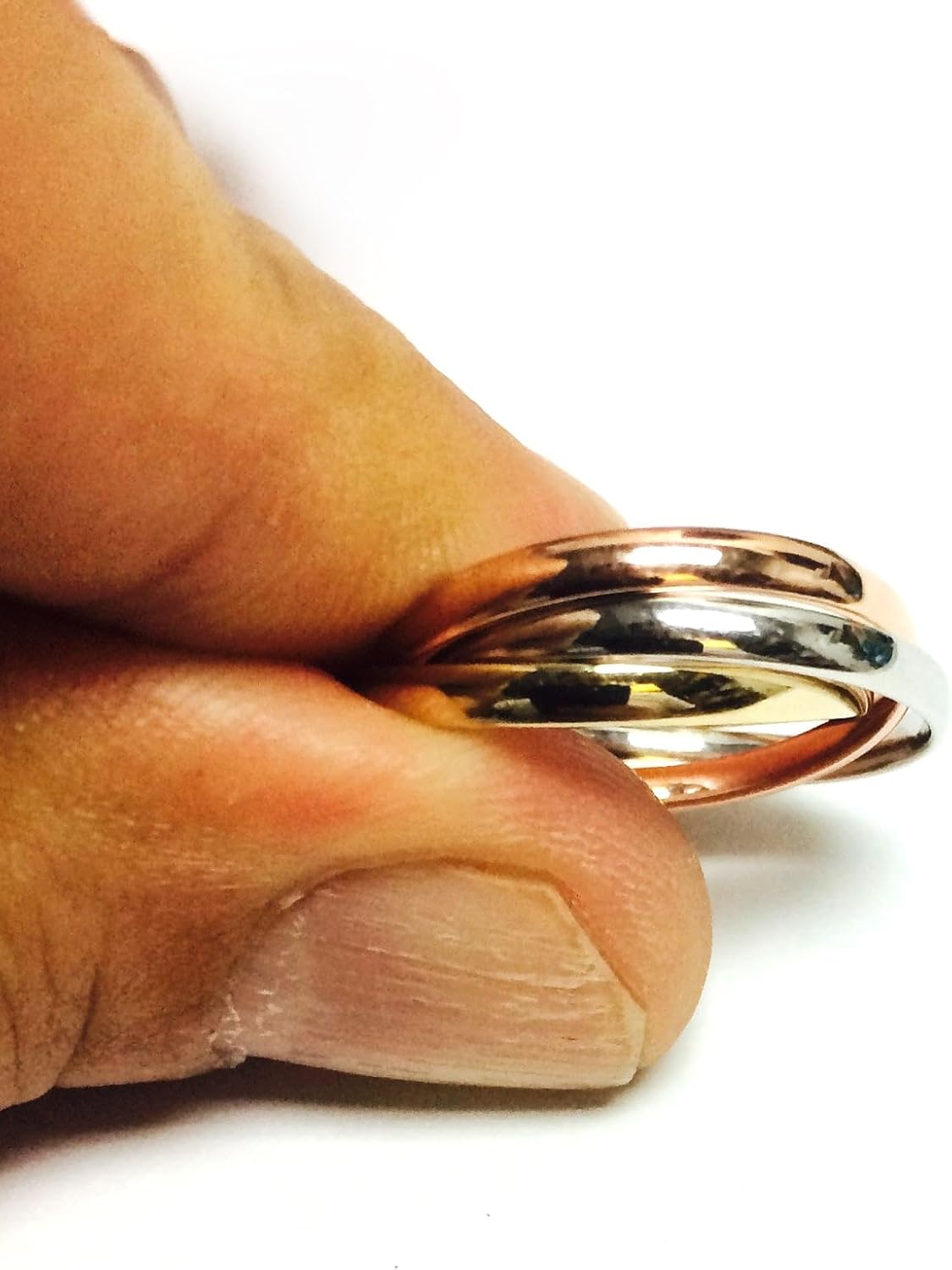 Jewelry Affairs 14K Gold Trinity Tri-Color Hollow Rolling Ring