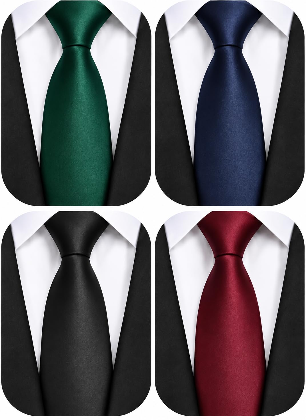 WeiShang Lot 4 PCS Men's Ties Solid Color Neckties Formal Black Ties For Men