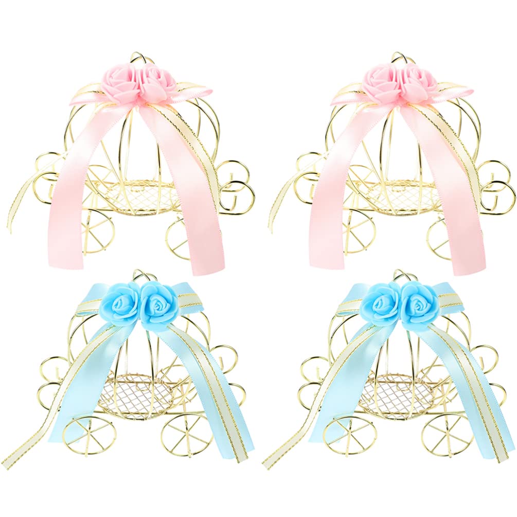 Kisangel 4pcs Pumpkin Carriage Trinket Box Carriage Jewelry Box Wire Carriage Centerpiece for Wedding Birthday Party Favors