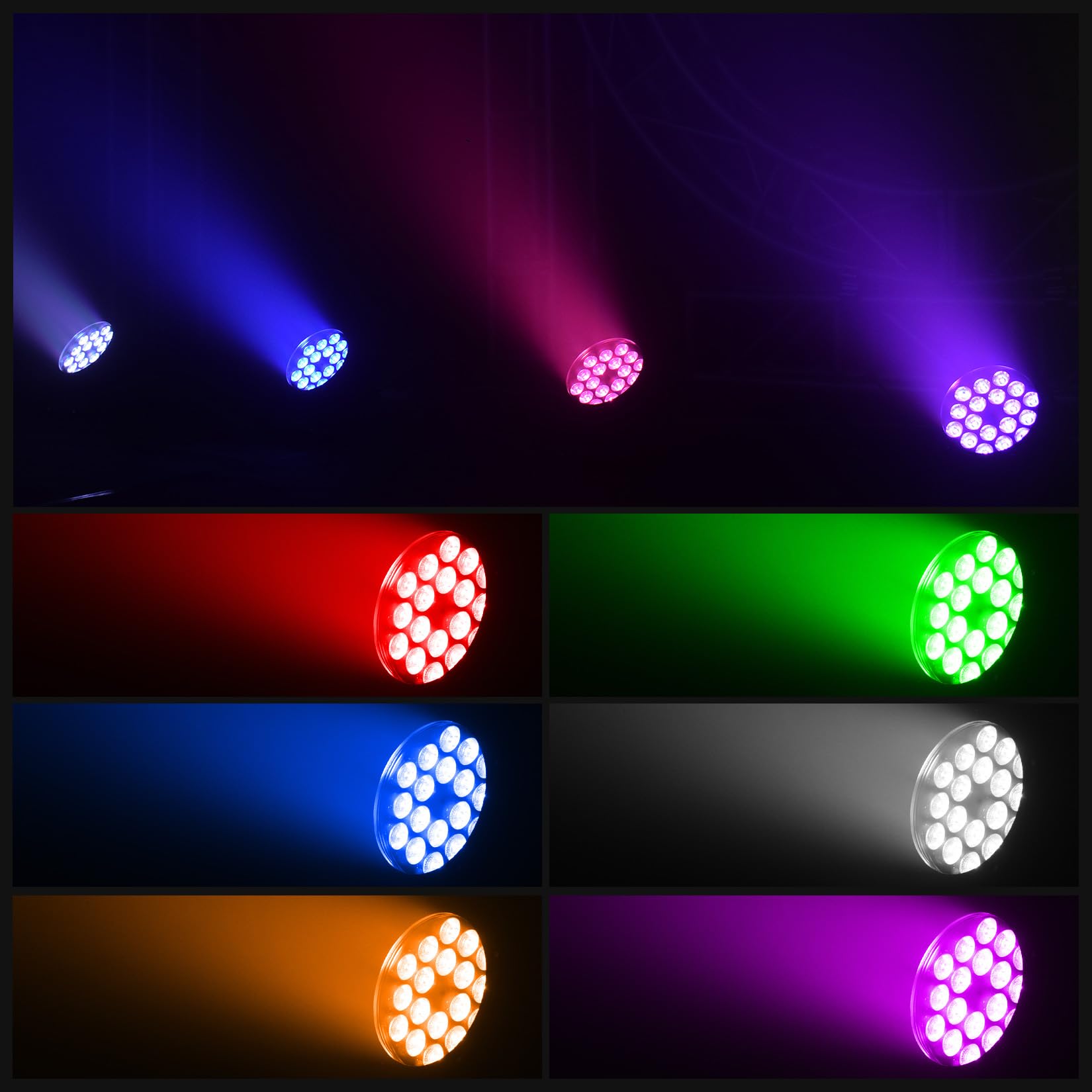 DJCLUB Luci da palcoscenico a LED IP67 impermeabili Par Light 18x18W RGBWA Colori UV Uplights 6 In1 Luce LED Controllo DMX Attrezzature DJ Illuminazione da discoteca per feste, club, bar, matrimoni