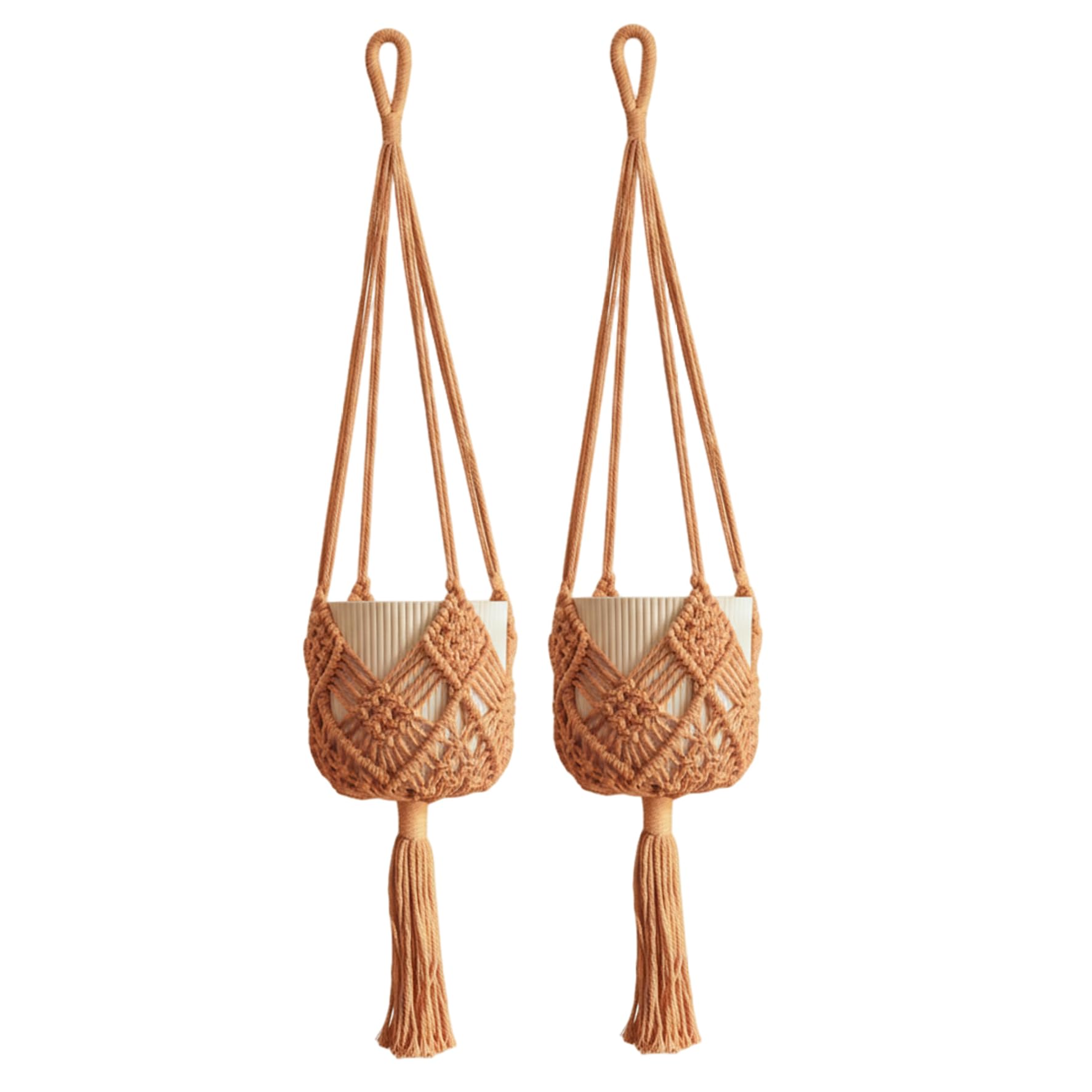Faroby 2 Pack Macrame Plant Hangers Indoor, 35 Inch Boho Handwoven Cotton Rope Hanging Plant Holder with Tassel for Home Decor Coffee, Hangers Indoor