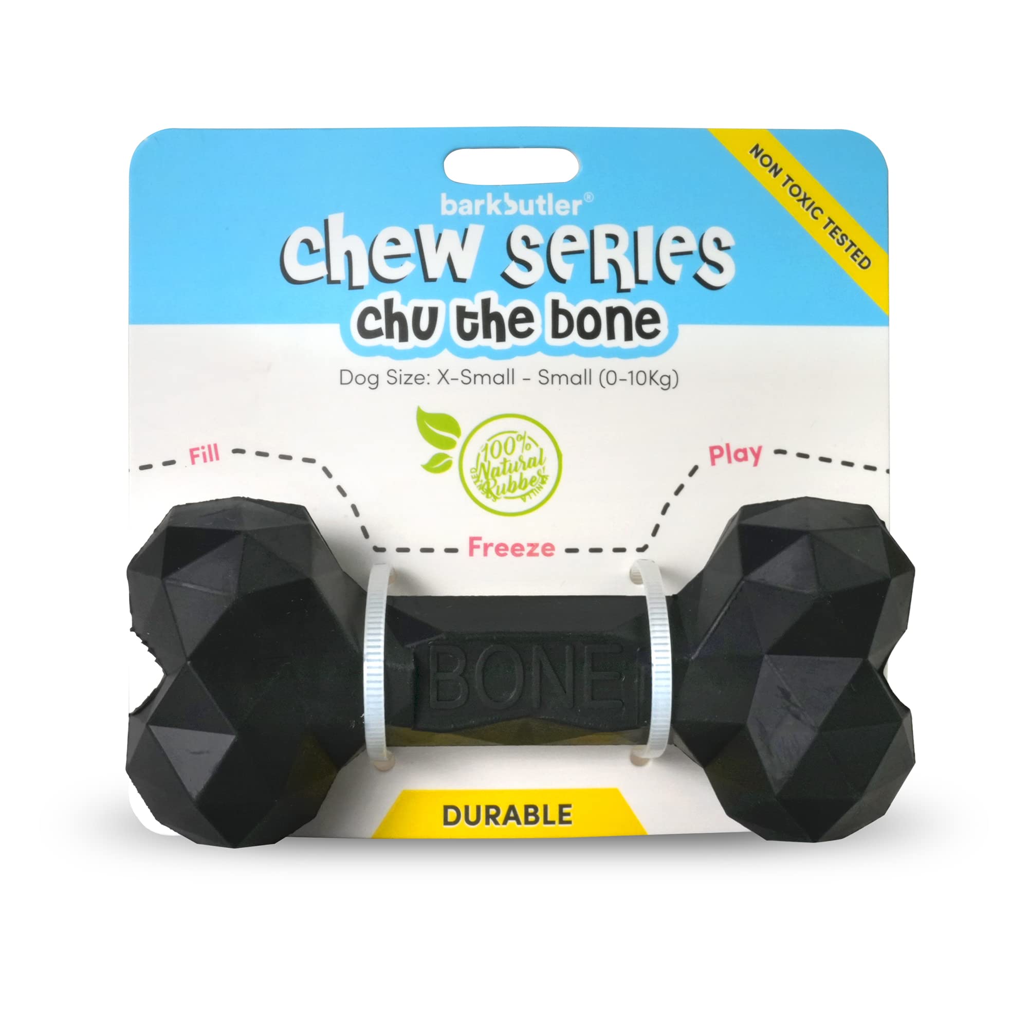 BarkButler Chu The Bone Dog Toy - Black | X-Small-Small Dogs (0-10 Kg) | Durable & Treat-Dispensing | Gentle on Teeth & Gums | 100% Natural Rubber | Non-Toxic | Suitable for All Dog Breeds (B0B51Y5X1J) Amazon Price History, Amazon Price Tracker