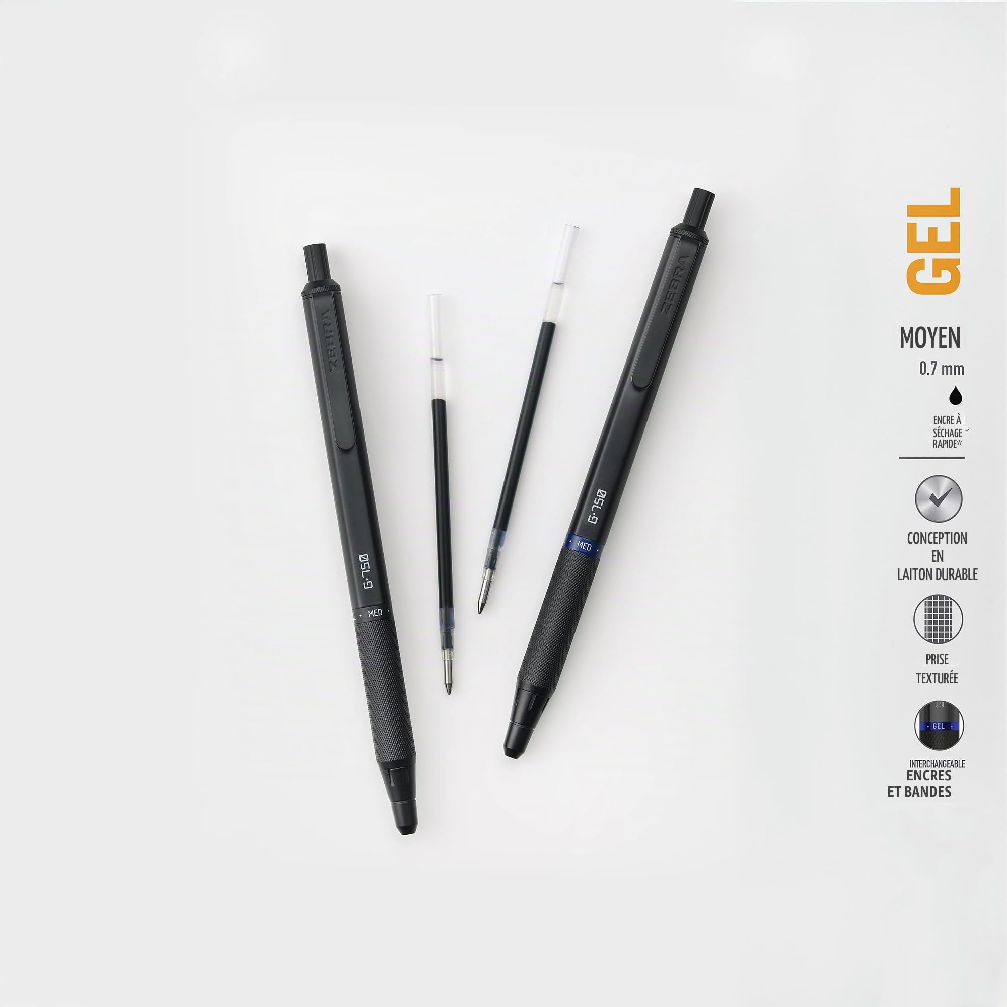 Zebra Pen G-750 Retractable Gel Pen, Black Brass Barrel, Medium Point, 0.7mm, Black Ink, 1-Pack