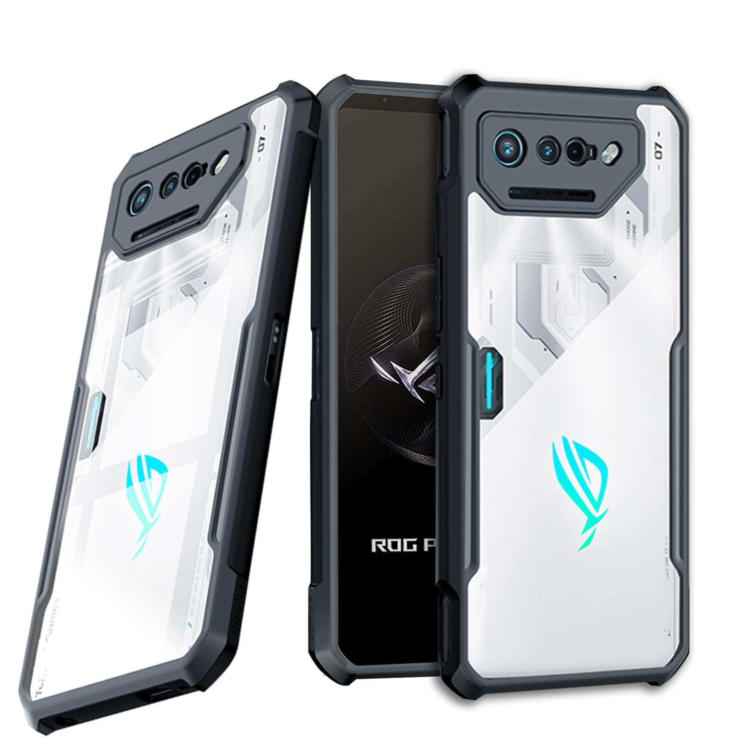 Azonee Phone Case for Asus ROG 7, , Airbags Anti-collision Transparent Phone Shell, Soft TPU Full Body Shockproof, Clear Back with Black Frame Protection Case, Black