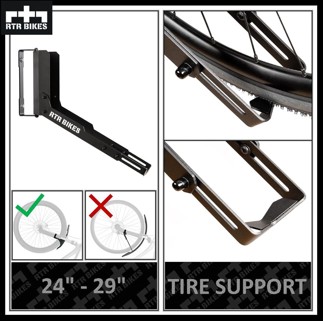 RTR BIKES Kranked Twist Fahrrad Wandhalterung Schwenkbar – 180° Drehbarer Wandhaken Vertikal – Für E-Bikes & MTB bis 30kg – Passend für 24-29 Zoll & 3,5" Reifen – Made in EU