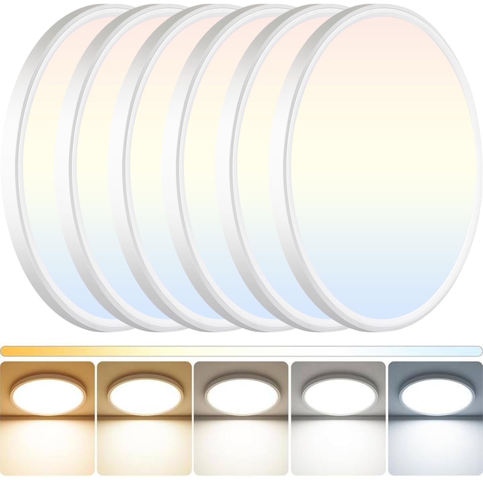 DINGLILIGHTING 6Pack LED Flush Mount Ceiling Light: 12 inch Super Slim Dimmable & 5CCT (2700-6000K) Kitchen Lighting Fixtures Ceiling - 24W White Low Profile Ceiling Lamp for Bedroom Garage Hallway