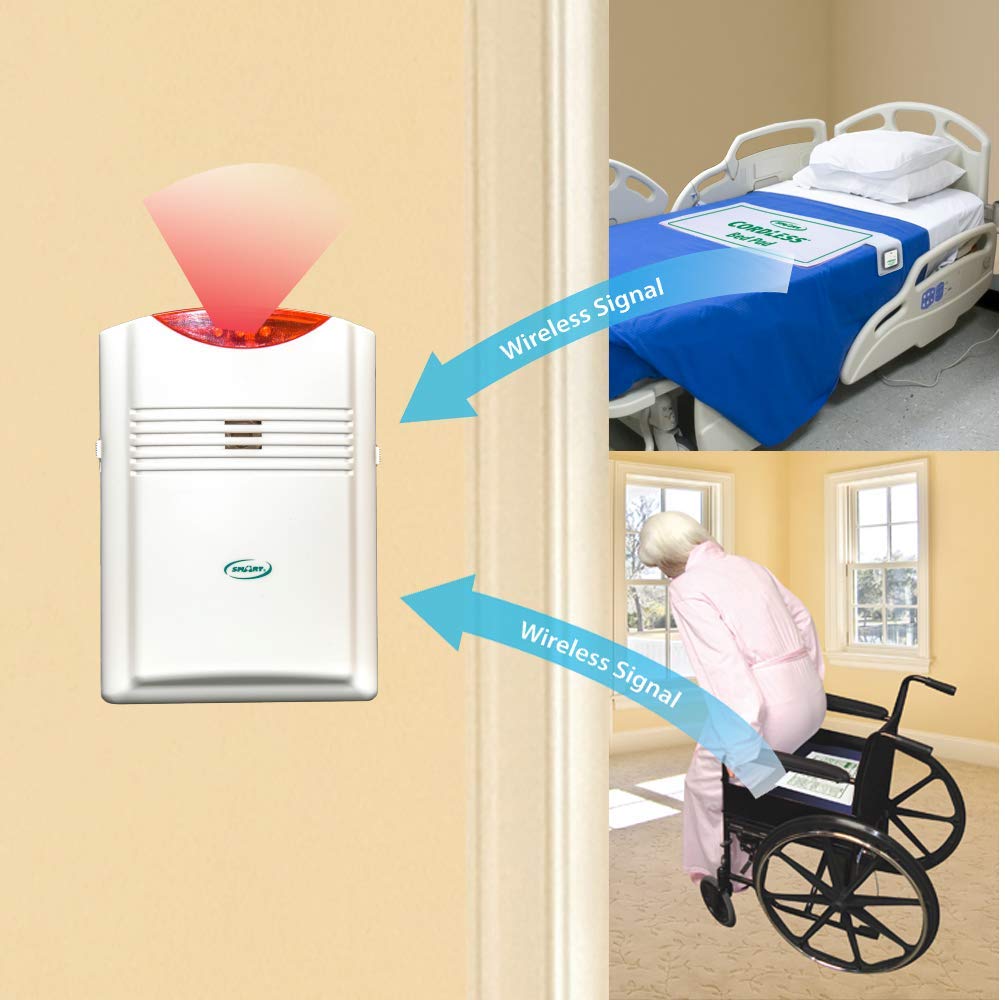 Monitor inalámbrico con almohadilla de sensor de cama y almohadilla de sensor de silla – inalámbrico e inalámbrico hace que este sistema sea fácil de usar para el cuidador.