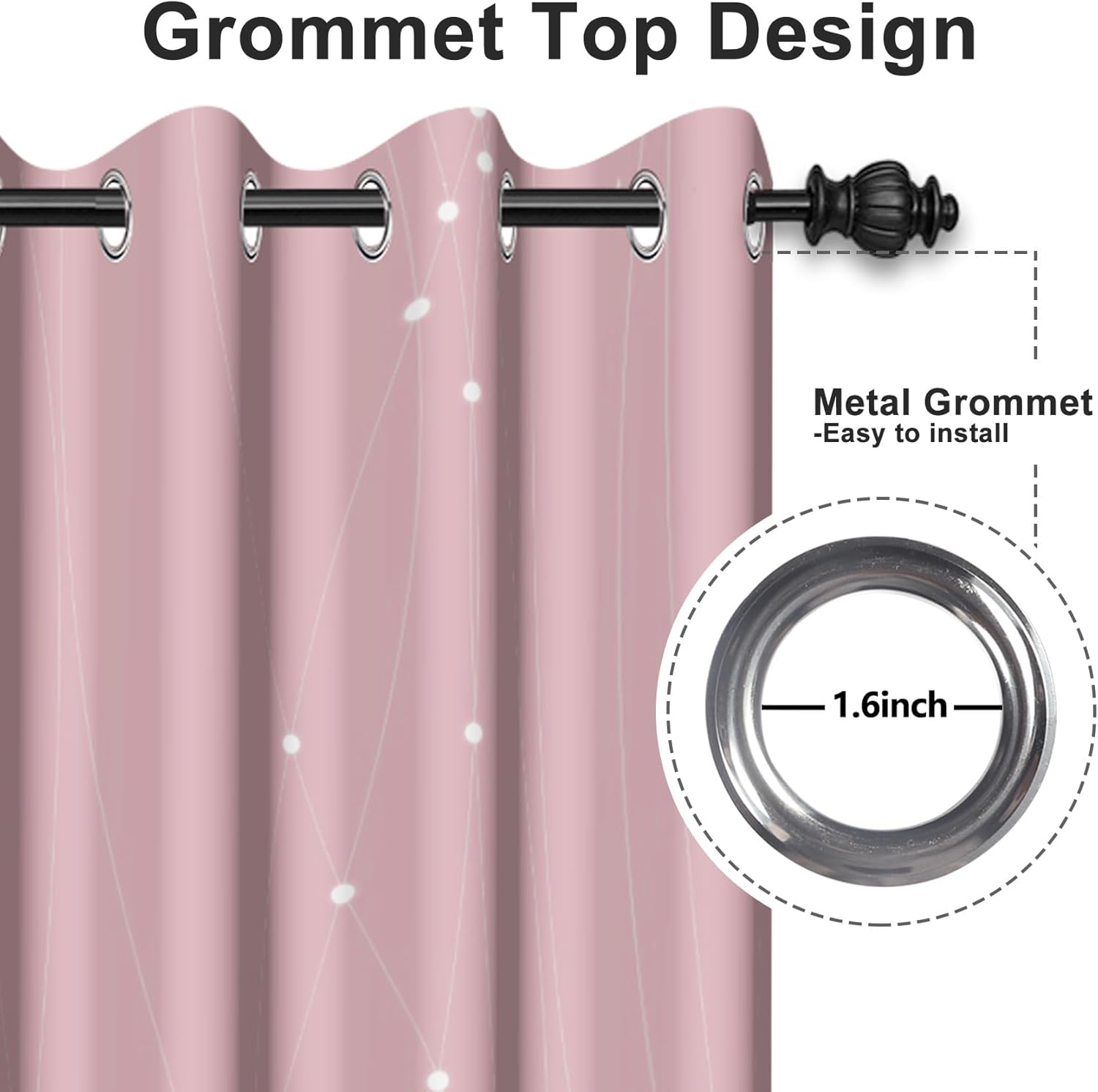 Pink Polka Dot Curtains for Girls Bedroom, Simple Rounds Illustration Light Blocking Curtains for Living Room, White Line Patterns Baby Pink Bedroom Blackout Curtains,2 Panels,Each W21 xL54