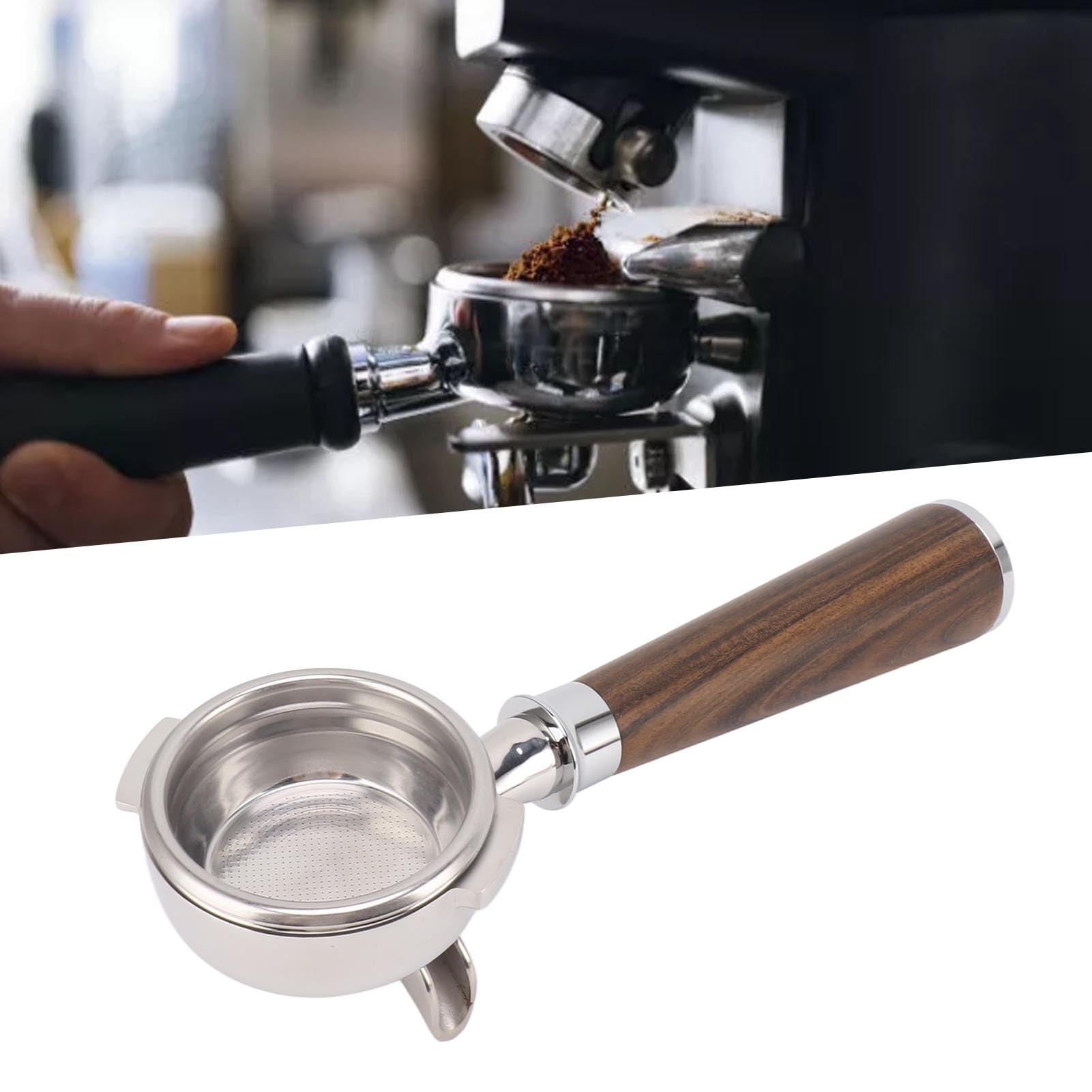 Kaffeezubehör, 2 Ausgießer, Holzgriff 58 Mm, Filterhalter für Kaffeemaschinen aus Edelstahl für die Küche (Geben Sie einen schwarzen Säurezweig ein)