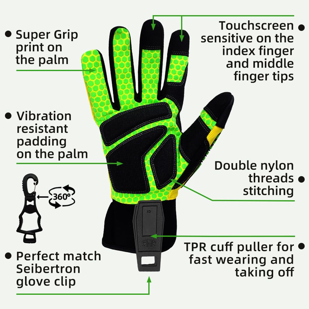 Seibertron HIGH-VIS competencia SDXG2 Supergrip GEL Petróleo y Gas de protección guantes de seguridad contra choques vibración guantes de trabajo guantes de trabajo, guantes de esquí L