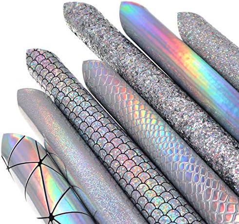 ZAIONE 7Pcs/Set Faux Leather Fabric Sheets Mixed Bundle Shiny Holographic Sparkle Chunky Glitter Leatherette Vinyl 8" x 12"(20cm x 30cm) A4 for Bow Earrings Making DIY Crafts (Aqua Blue Series)
