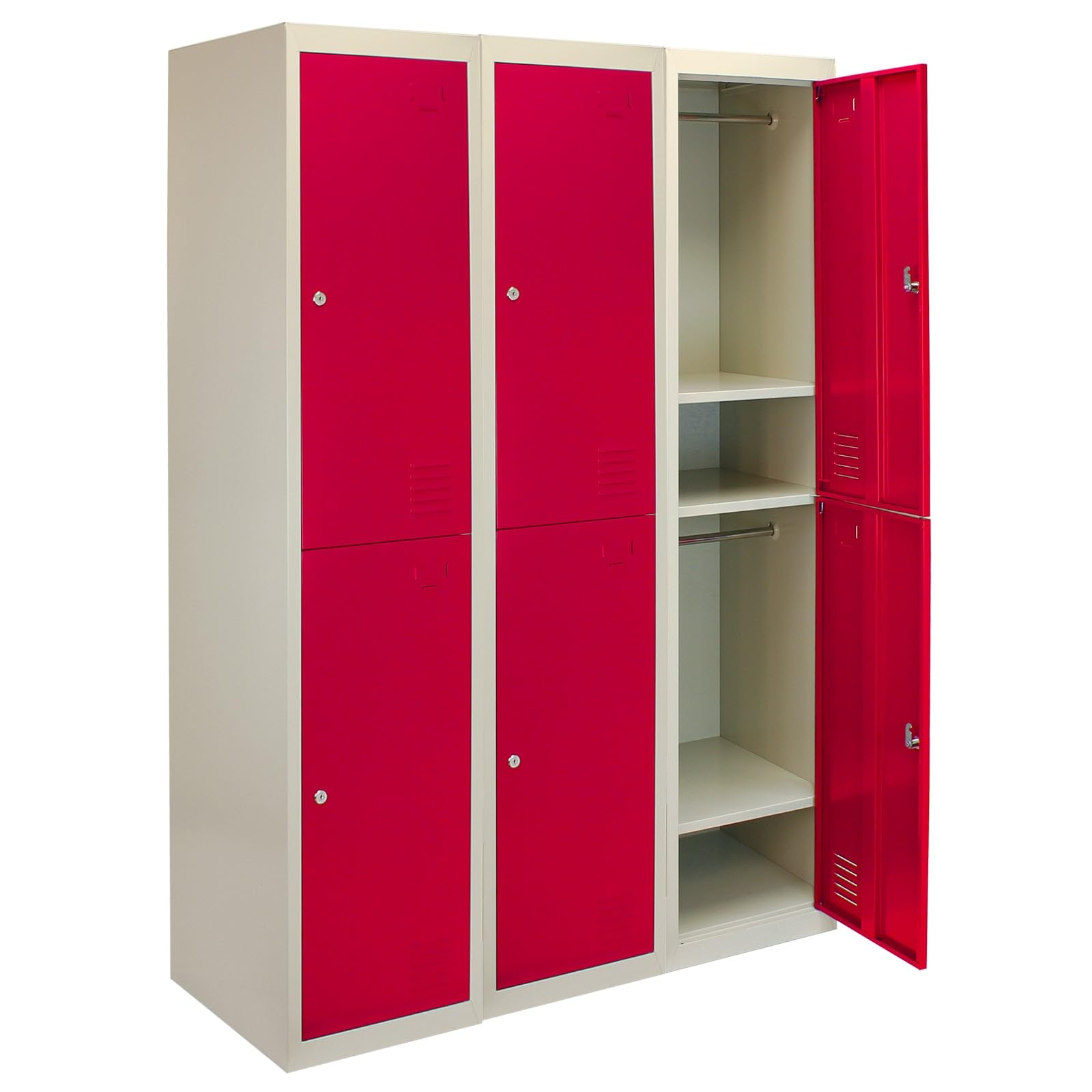 Monster Racking 3 Casiers à 2 Portes en métal, à Plat Rouge & Gris Métal Verrouillable Vestiaire Salle de Sport