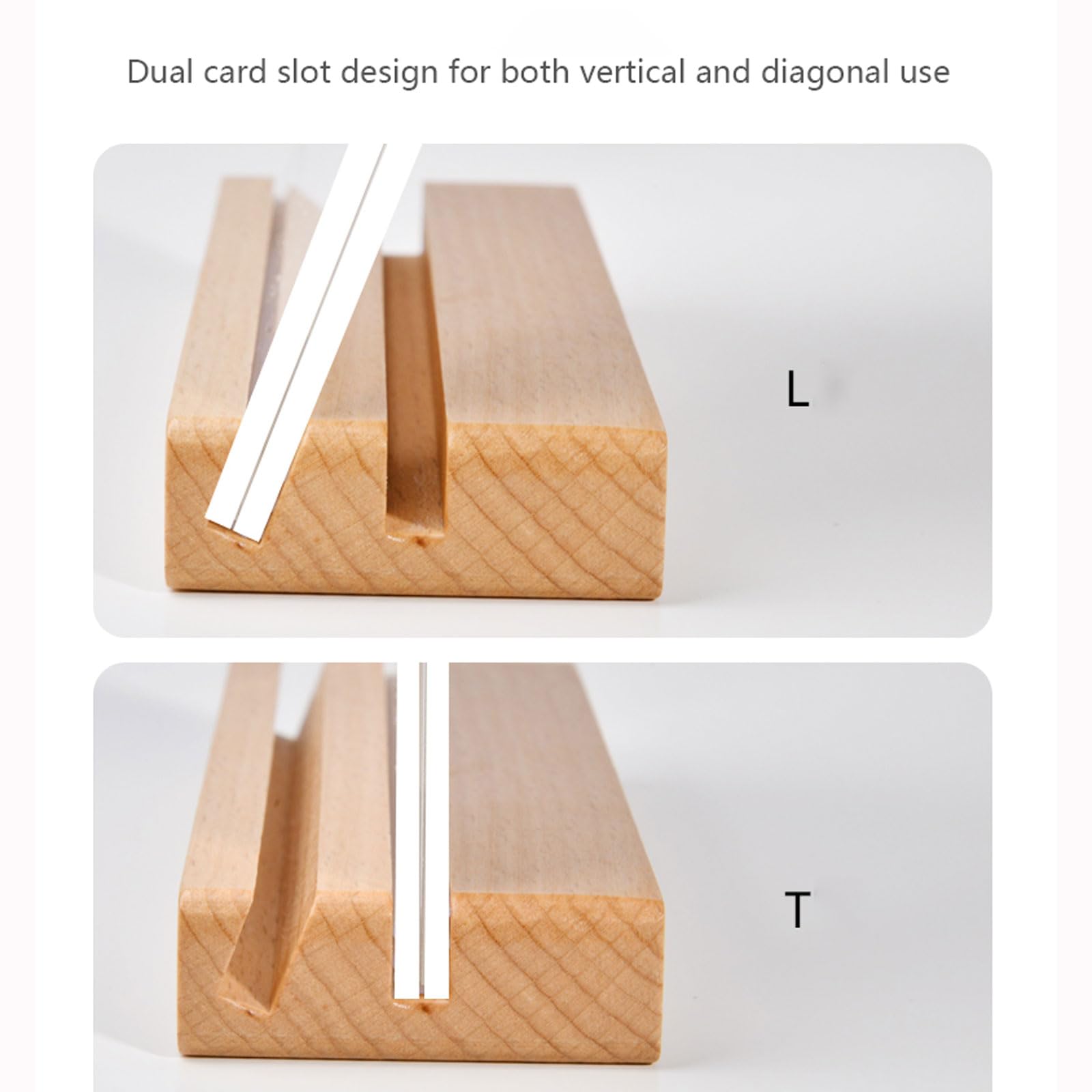 Soporte for letreros de acrílico con base madera | Expositor de mesa transparente de varios tamaños: base de madera vertical de doble cara en forma de LT(Vertical,A4:210x297mm)