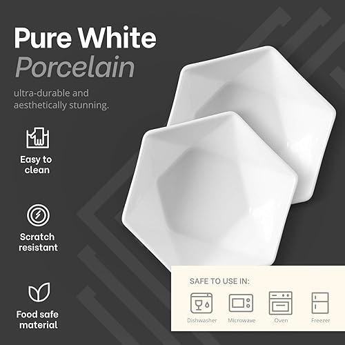 Miniatura 3 de Mitbak Platos de ensalada de porcelana de hueso de 8 pulgadas  Juego de 6 elegantes vajilla blanca natural en forma de diamante para cena,