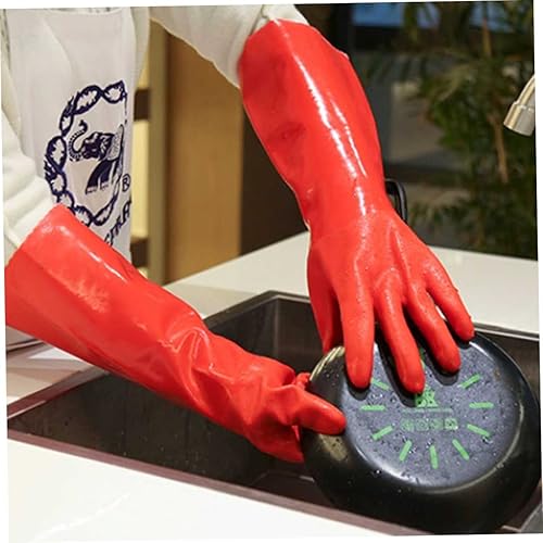 Miniatura 4 de 2 pares de guantes de limpieza sin látex guantes de silicona para lavar platos guantes rojos resistentes al aceite