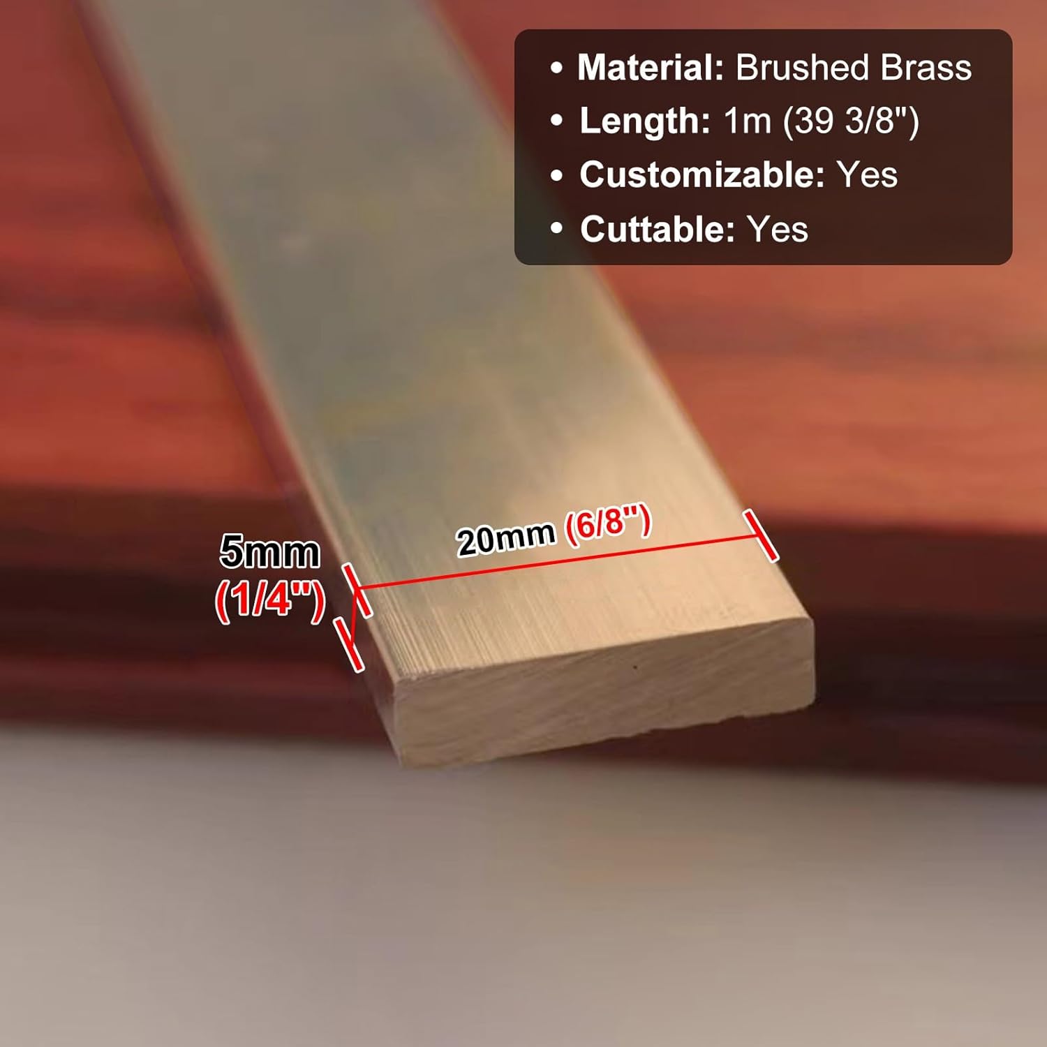 Brushed Brass Floor Trim Strip, Square/Rectangular Threshold Gap Cover for Tile to Wood Floor Seam, Durable Doorway Edge Protector, Elegant Home Decor