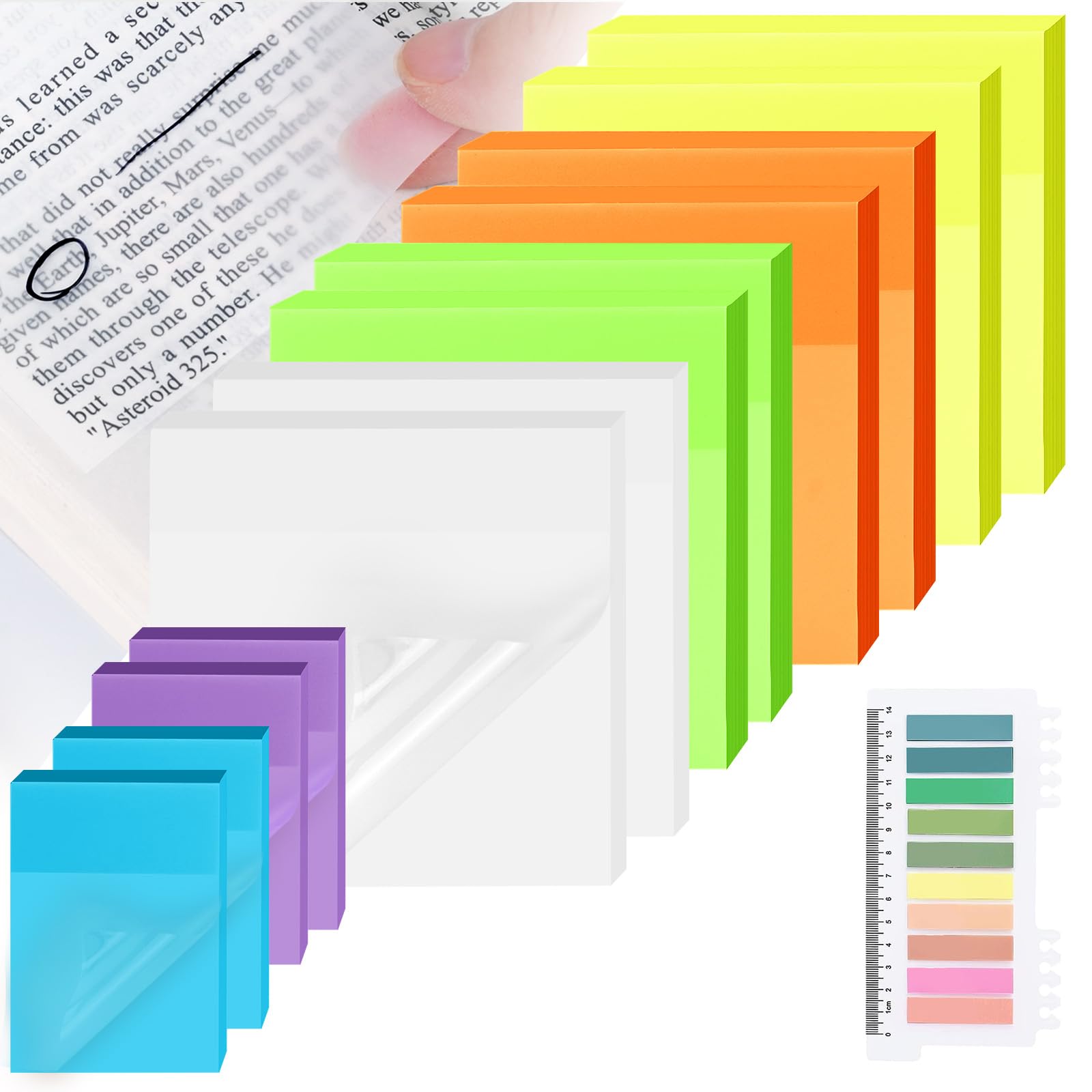 800 Sheets Transparent Sticky Notes with Index Tab, Waterproof & Crystal Clear Sticky Notes Sets, See-Through PET Sticky Note, 5X The Sticking Power