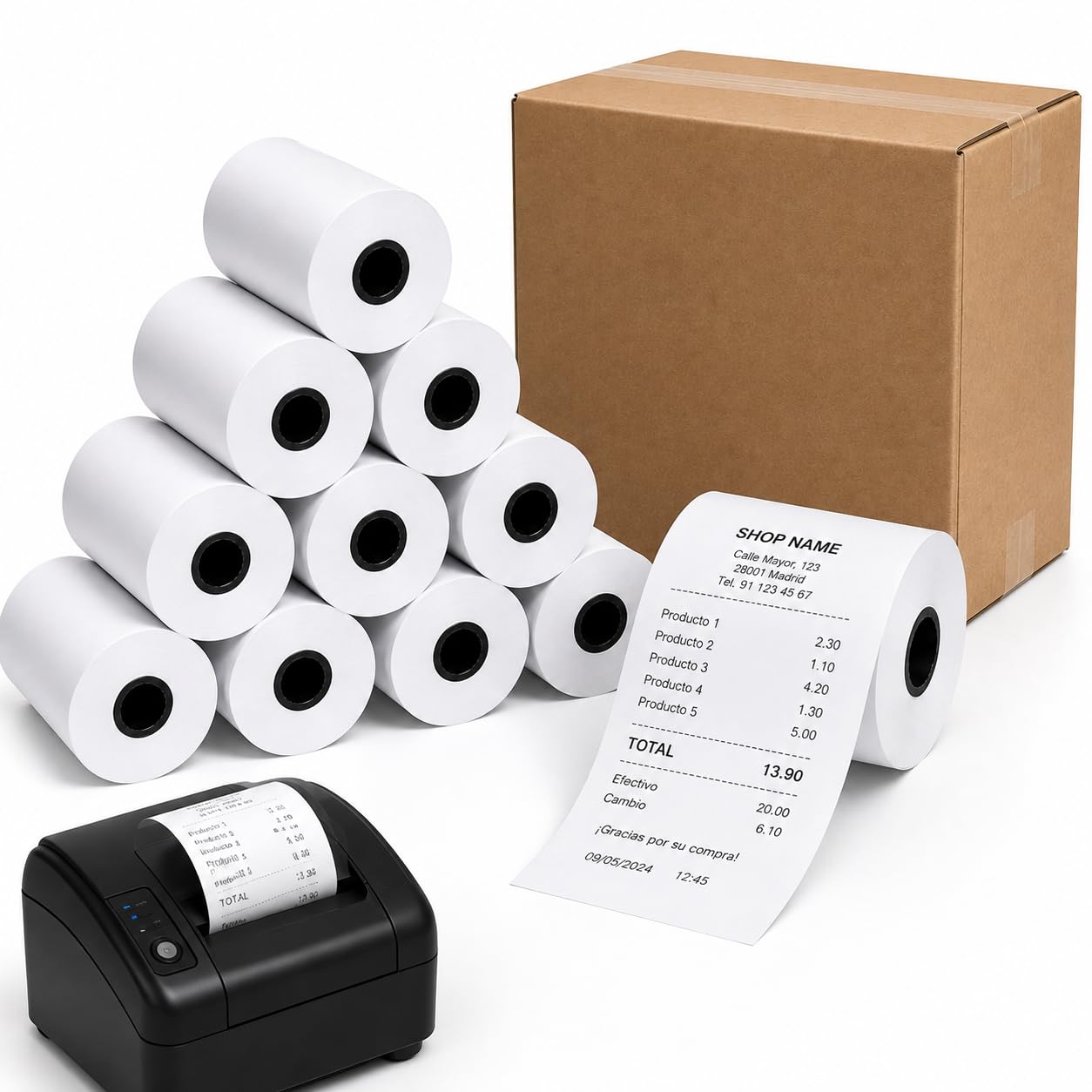 CIVELLO Papel Térmico para Tickets, Rollo de Papel TPV BPA Free, Compatible con Impresoras de Tickets, Caja Registradora, Datáfono y POS de 20 y 50 unidades (50, 80x60mm)