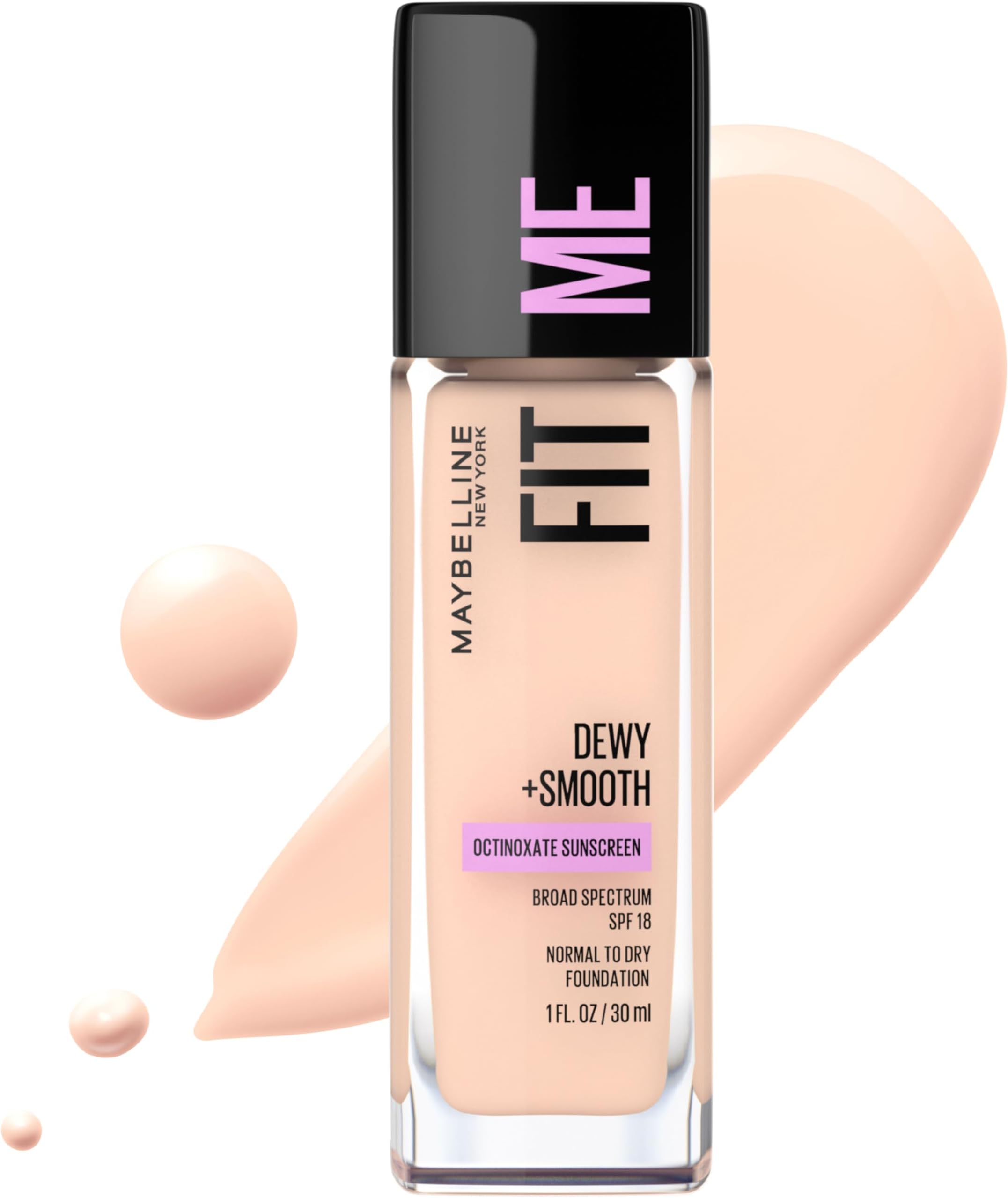 Maybelline Fit Me Dewy + Smooth Liquid Foundation Makeup, Fair Ivory, 1 Count (Packaging May Vary)