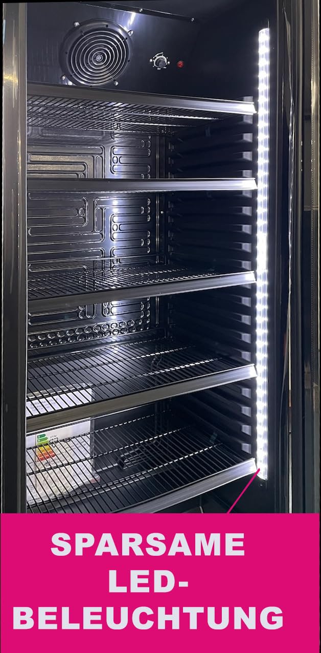 Getränkekühlschrank 360 L mit Glastür | Abschließbar | LED-Beleuchtung | 0–10 °C | 5 verstellbare Regale | Schwarz