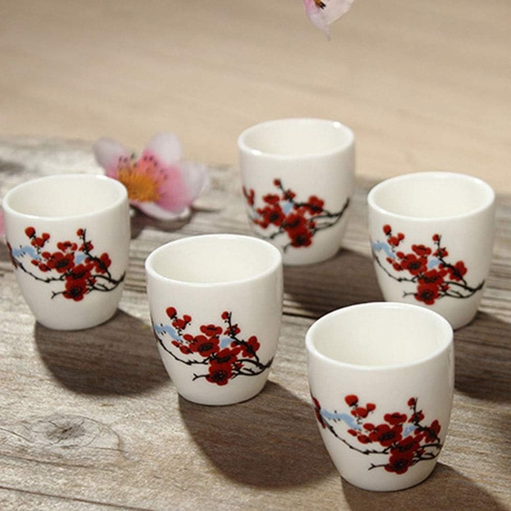 Wine Set Ceramic Sake Set, Hand-Painted Pattern, Japanese Style, 6 Wine Glasses, 1 Wine Jug,C