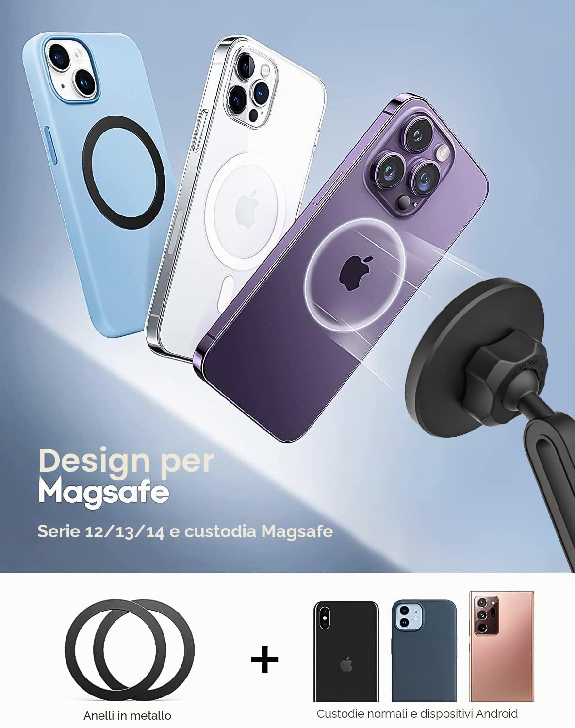 Supporto Cellulare Auto Portabicchieri MagSafe, 2 Pezzi | Porta Telefono Macchina Magnetico per Tazza Bocchetta D'aria per iPhone 17 16 15, Pixel, Custodia MagSafe e Tutti i Telefonos