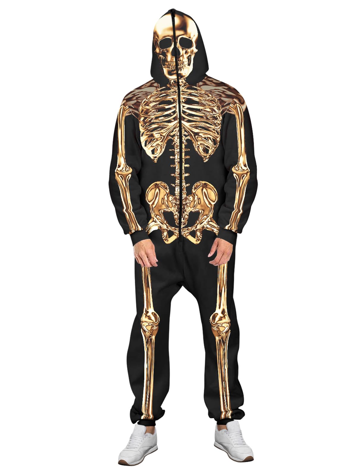 Roevite Halloween Pajamas Skeleton Jumpsuit for Men and Women - Zip Up Costume Onesie