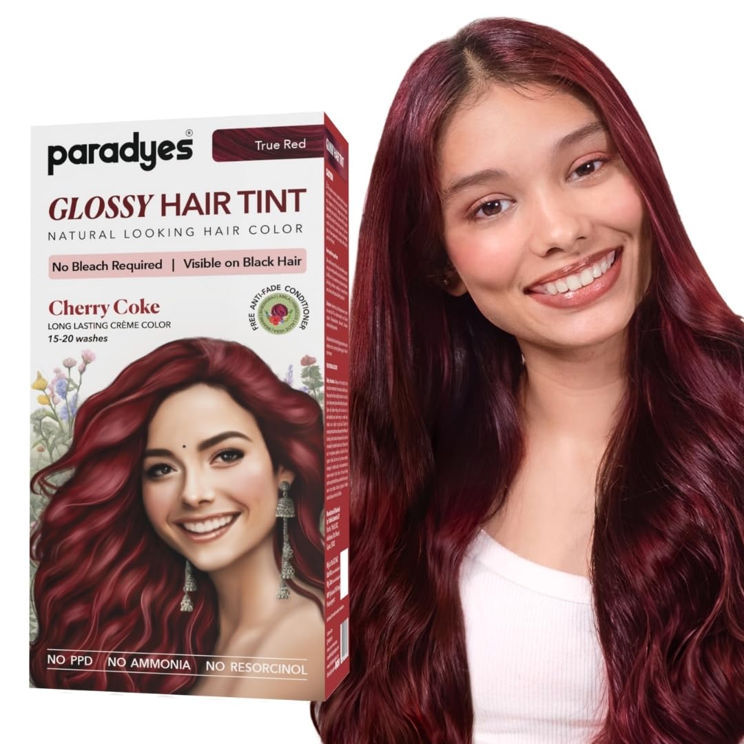 Paradyes No Bleach Cherry Coke Glossy Hair Tint, Ammonia-Free Formula for Natural Black Hair, Visible on Natural Black Hair, Includes Anti-Fade Conditioner for Long-Lasting Shine, 6.6 True Red