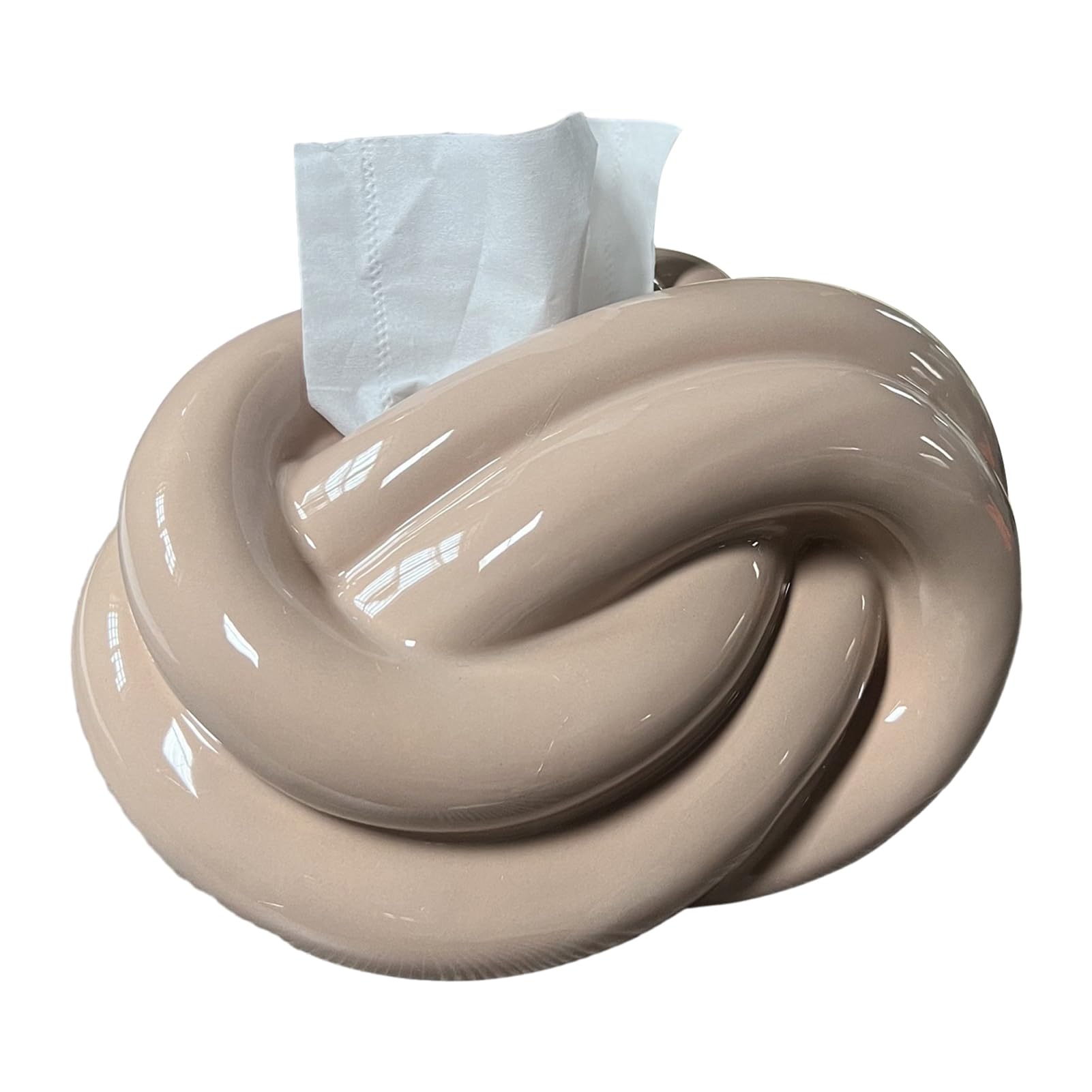 Glifora Tissue Box, Ceramic with Artistic Knot Shape - Modern Style Tissue Holder, Home Decorative Tissue Dispenser