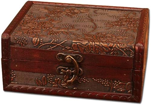 Miniatura 1 de Caja organizadora de joyas decorativa antigua con mini cerradura de metal para almacenar anillos de bisutería, aretes, caja de recuerdo de madera