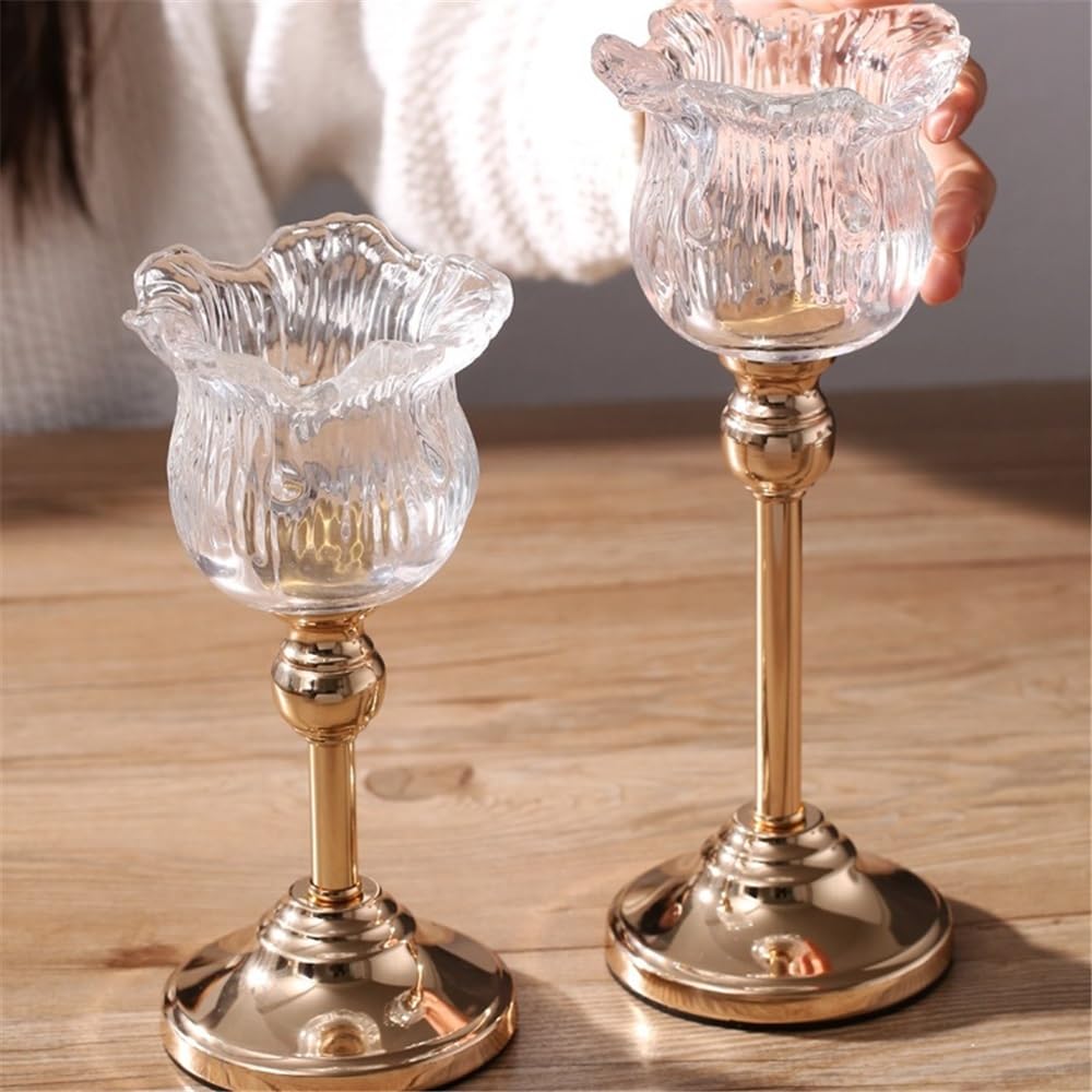 Kerzenhalter für Kerzenständer Europäischer Kristallglas-Kerzenhalter mit großem Kerzenlicht, Tischdekoration, Heimtextilien für Esstisch-Mittelstück(Klein)