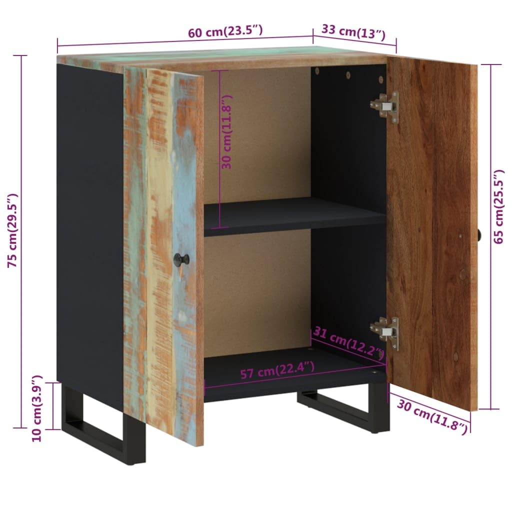 Buffet 60 x 33 x 75 cm en bois vieilli massif pour cuisine, salon, salle à manger, café