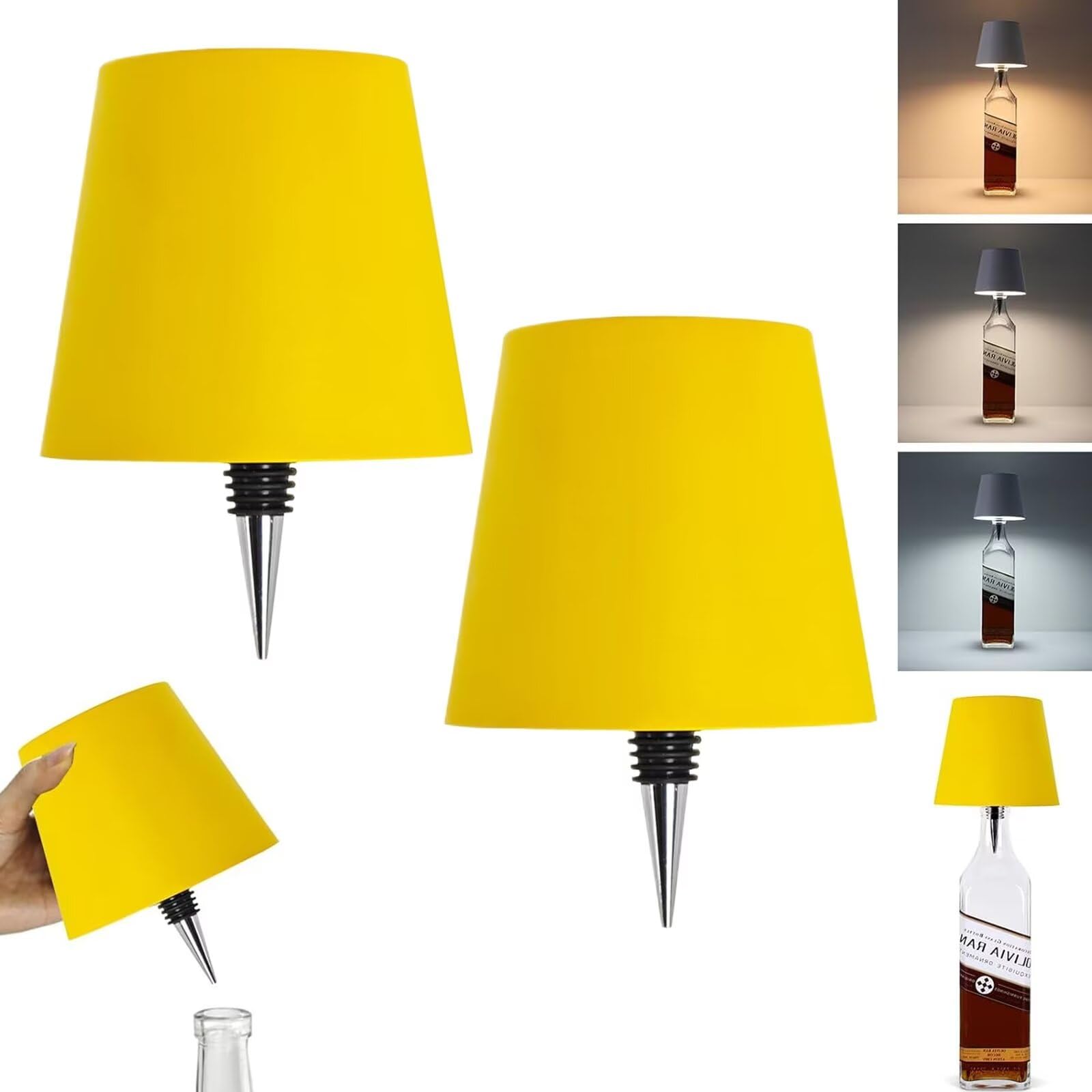 ARRITS Pridola Wireless Bottle Lamp, 2PCS Portable LED Wireless Wine Bottle Light Head, RGB/3 Color Stepless Dimming Rechargeable LED Wine Bottle Lights, Outdoor Touch Table Lamp, Bar Lamp โ image 1