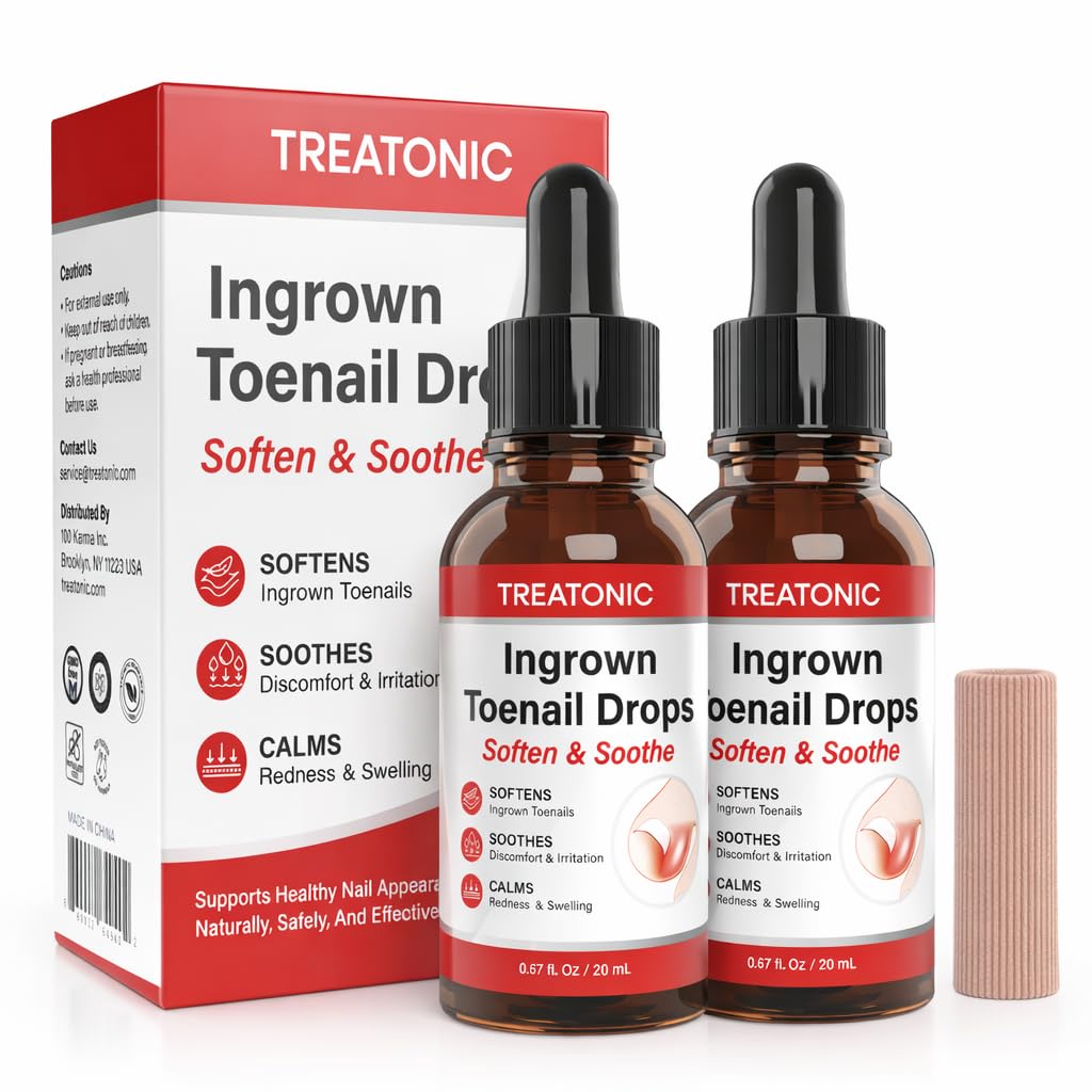 Treatonic Ingrown Toenail Treatment Kit – Nail Softening Drops & Precision Clippers Removal Set for Ingrown Toenail Care, Thick Curved Nails, Hard-to-Trim Toenails – Ingrown Toenail Tool for Home Use