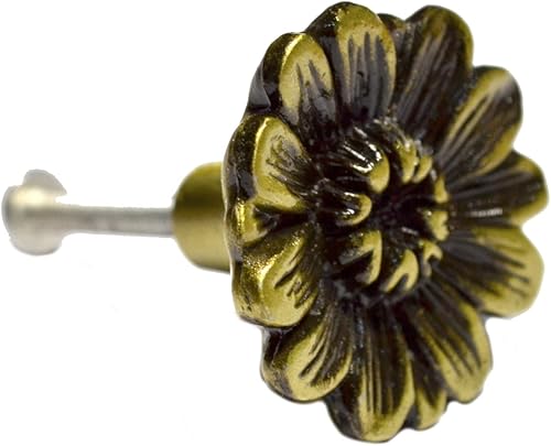Mikadolly 6 pomos redondos de bronce vintage para cajones, manijas retro con forma de flor, tiradores decorativos antiguos con tornillo para