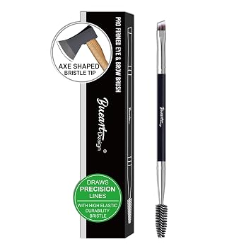 SHARP Fine Line ULTRA THIN Stiff Brow Brushes for PRECISION Natural Eyebrows #14 Duo Ended Angled Eyebrow Brush with Spoolie Eyelash Spiral Mascara Brush Black & silver