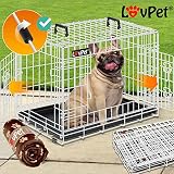 LOVPET® Hundekäfig klappbar Hundetransportkäfig Inkl. Fleecedecke + Napf Hundebox mit 2 Türen Transportkäfig Auto, Tiertransportbox Hundetransportbox mit Bodenschale 122 x 74,5 x 80,5 cm XXL Weiß