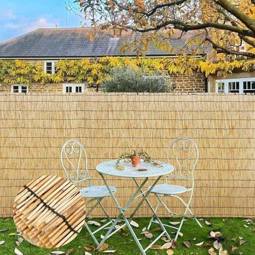Cañizo De Caña Natural para Jardín Valla De Ocultación para Terraza Balcón Y Patio Rollo De Caña Natural como Pantalla De Privacidad Y Cortavientos Decorativo para Cerca Exterior(Natural Black Line)