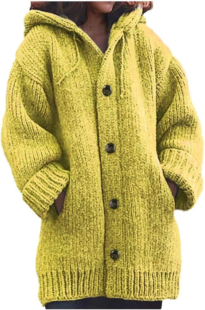 Winter Knitted Thick Cardigan Hoodie Sweater Coat Drawstring Long Sleeve Buttons Down Warm Coat