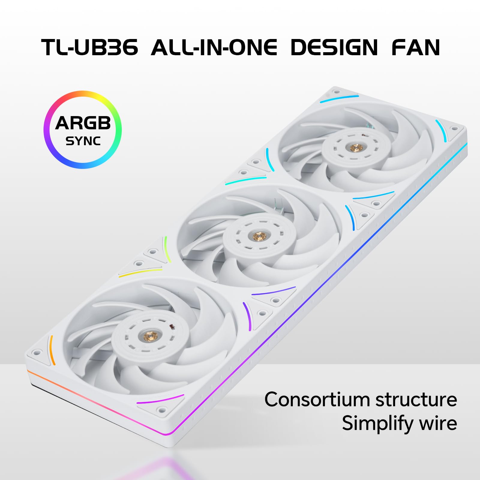 Thermalright TL-UB36W 360 mm jednoramkowy wentylator chłodzący do PC, PWM prędkość 2150 obr./min, oświetlenie ARGB, wysoki przepływ powietrza, pojedynczy kabel modułowy, do obudowy i chłodziarki