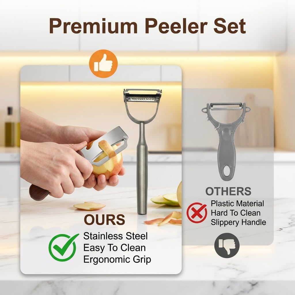2 Pcs Multifunctional Vegetable Peeler,For Kitchen Stainless Steel Cutter Set With Wood Handle Bottle Opener Y Shaped Julienne Tool,For Potato Apple Pineapple Fruit Gadgets image 4