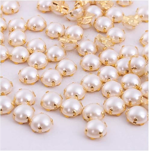 Miniatura 2 de 200 cuentas de costura, perlas blancas semicirculares con garra dorada (0.197 in)