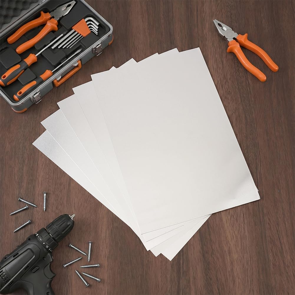 BENECREAT 5 paquet de Feuilles D'Aluminium 6061 de 300x200x0.5mm avec Film Protecteur pour Gravure Laser et Estampage de Métal Ébauches de Découpe Laser Anodisées Argent pour Loisirs Créatifs