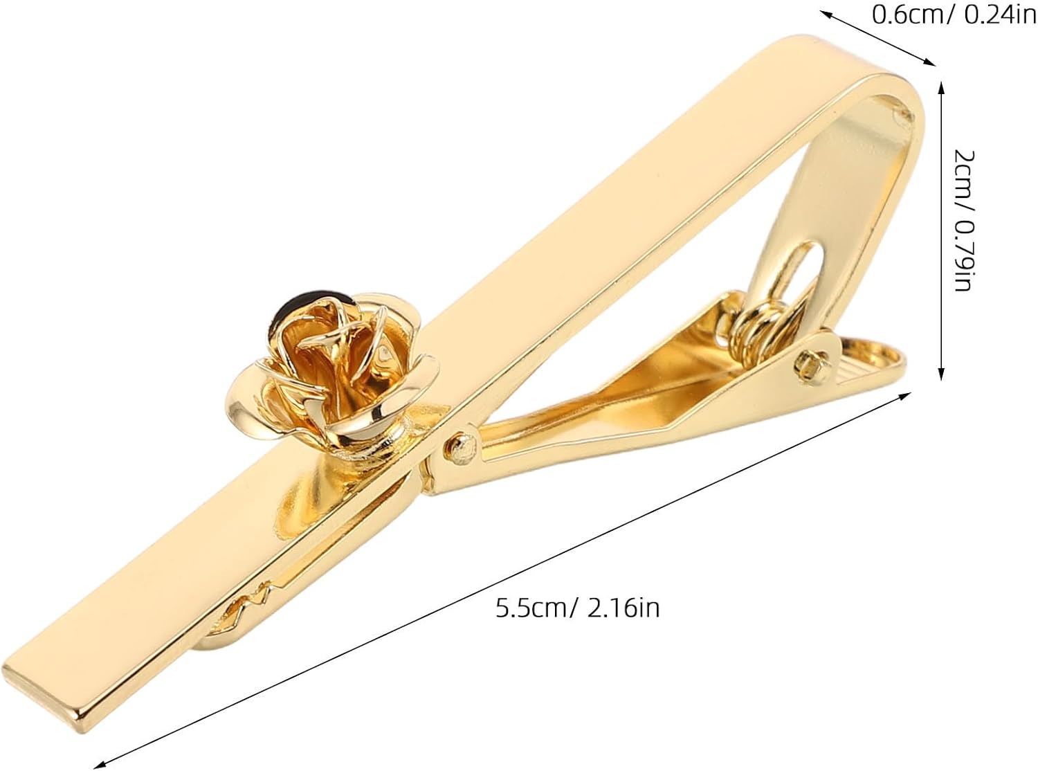 Rose Flower Necktie Bar Clip 5.50x2.00x0.60cm Copper Golden image 2
