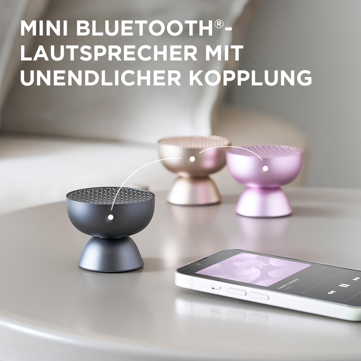 Lexon Mini-Lautsprecher, Bluetooth, tragbar, TAMO, Pairing, mit Touchscreen, integriertes Mikrofon und Lautsprecher, kabellos, für PC und Smartphone – Schwarz