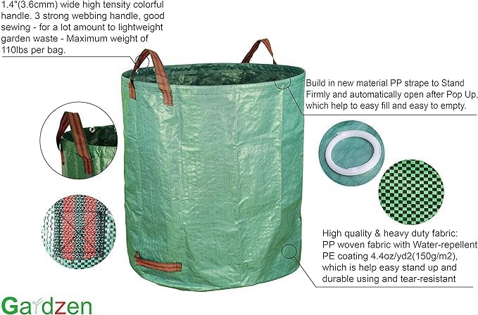 Lot de 3 sacs de rangement pour feuilles de jardin - Sacs de jardin réutilisables et résistants - Pour pelouse