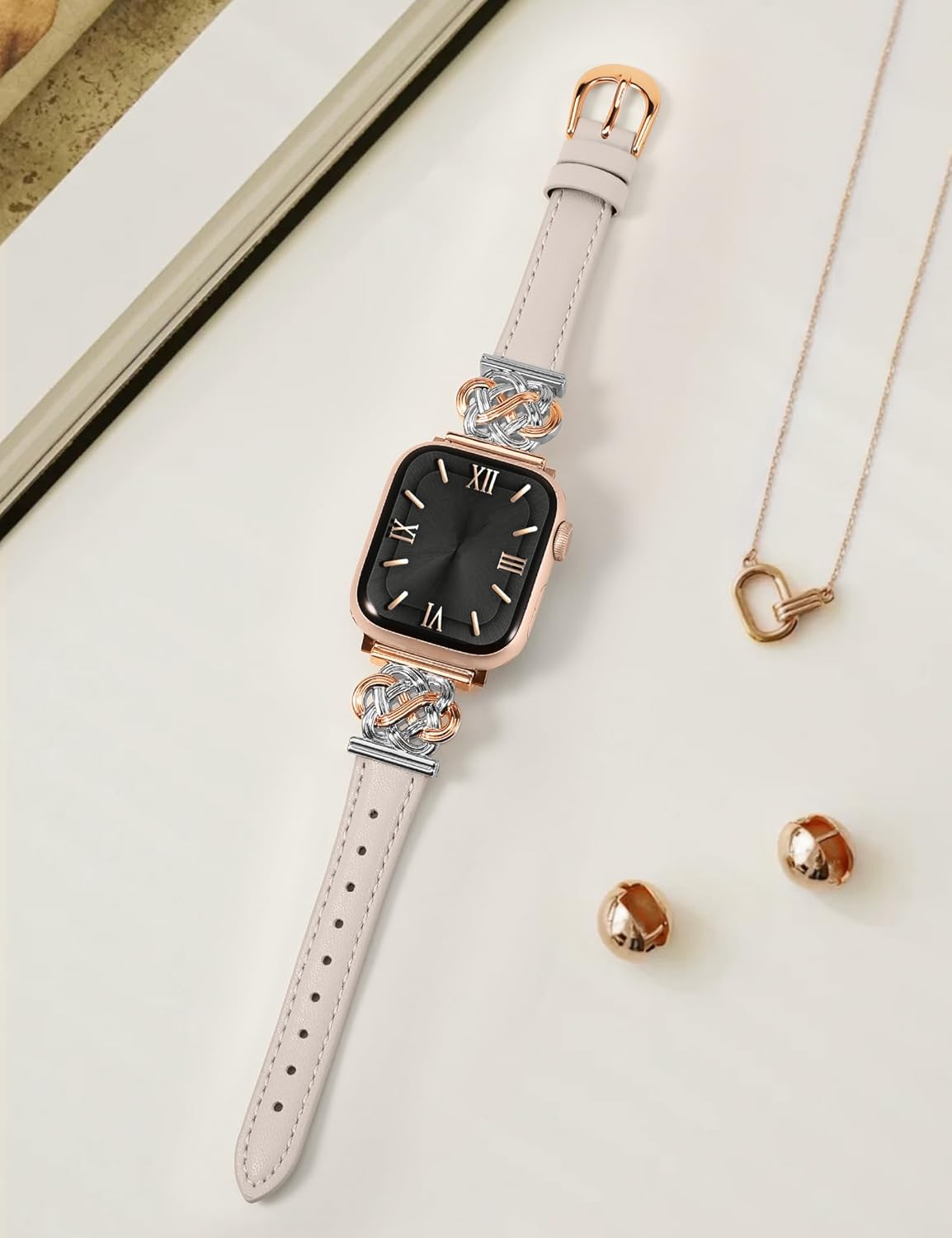 Minyee Celtic Knot Leather Band Compatible with Apple Watch Band 41/40/38/44/45/46/49/42mm Women, Slim Thin Dressy Premium Leather Adjustable Strap for iWatch Series 11 10 9 8 7 6 5 4 SE/Ultra 3 2 1 - Image 5