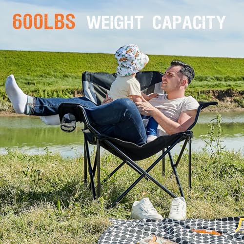 Portal Silla de Camping Sobredimensionada para Adultos Plegable XXL Soporta hasta 600 lbs Negra/Gris miniatura 4